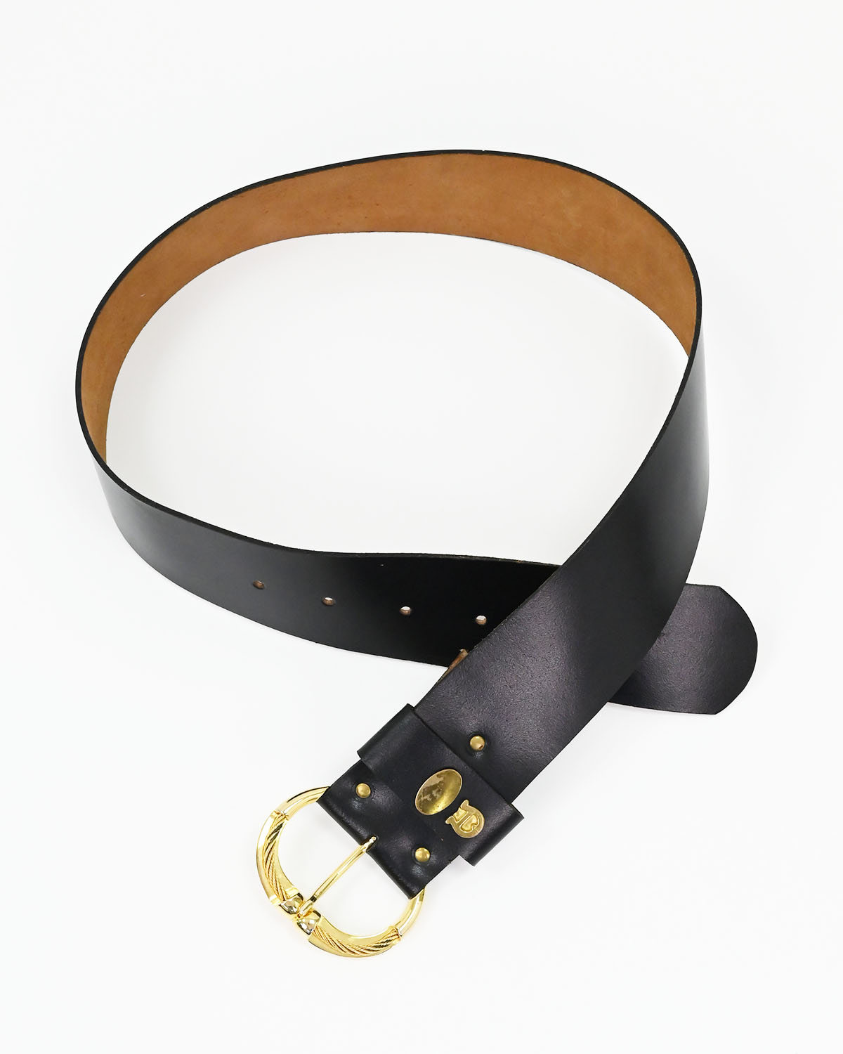 Кожаный ремень с золотистой пряжкой 00-s — фото 2