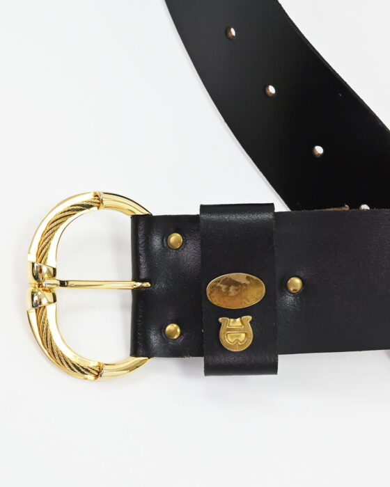 Кожаный ремень с золотистой пряжкой 00-s — фото 3