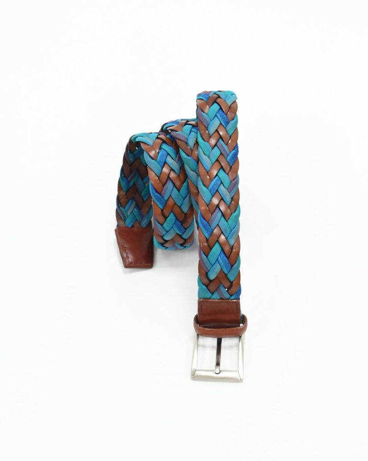 Бирюзово-коричневый плетёный ремень