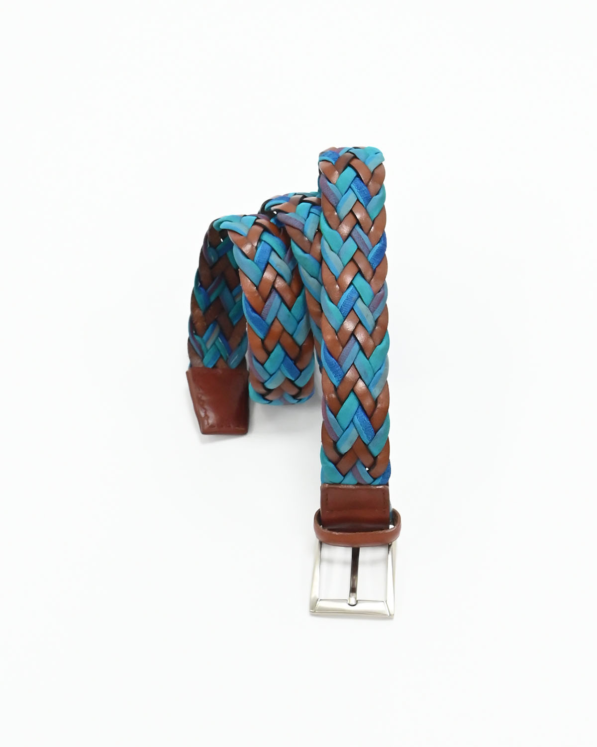 Бирюзово-коричневый плетёный ремень
