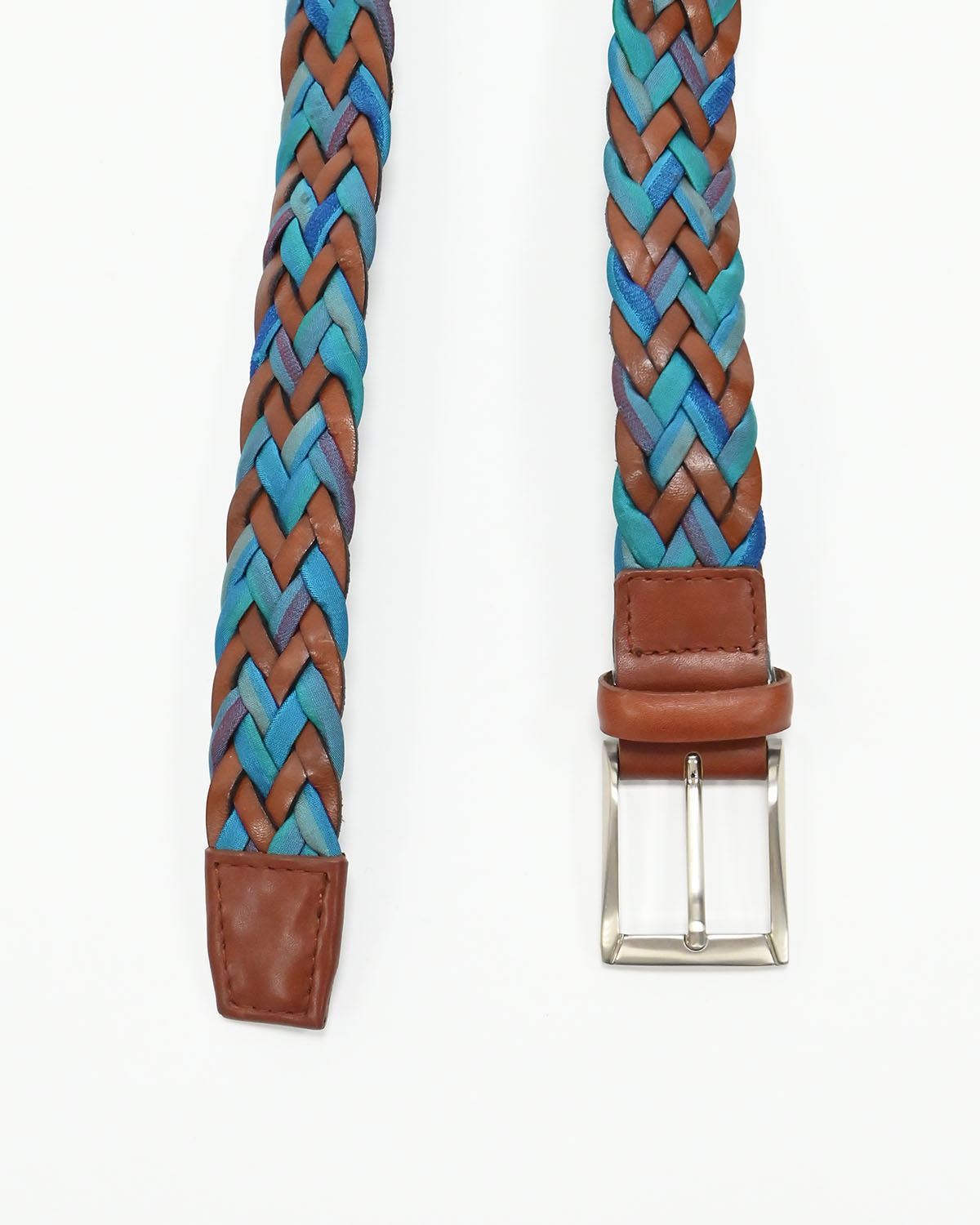Бирюзово-коричневый плетёный ремень — фото 3