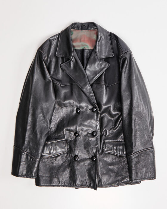 Кожаная двубортная куртка-пиджак