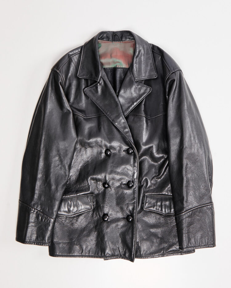 Кожаная двубортная куртка-пиджак