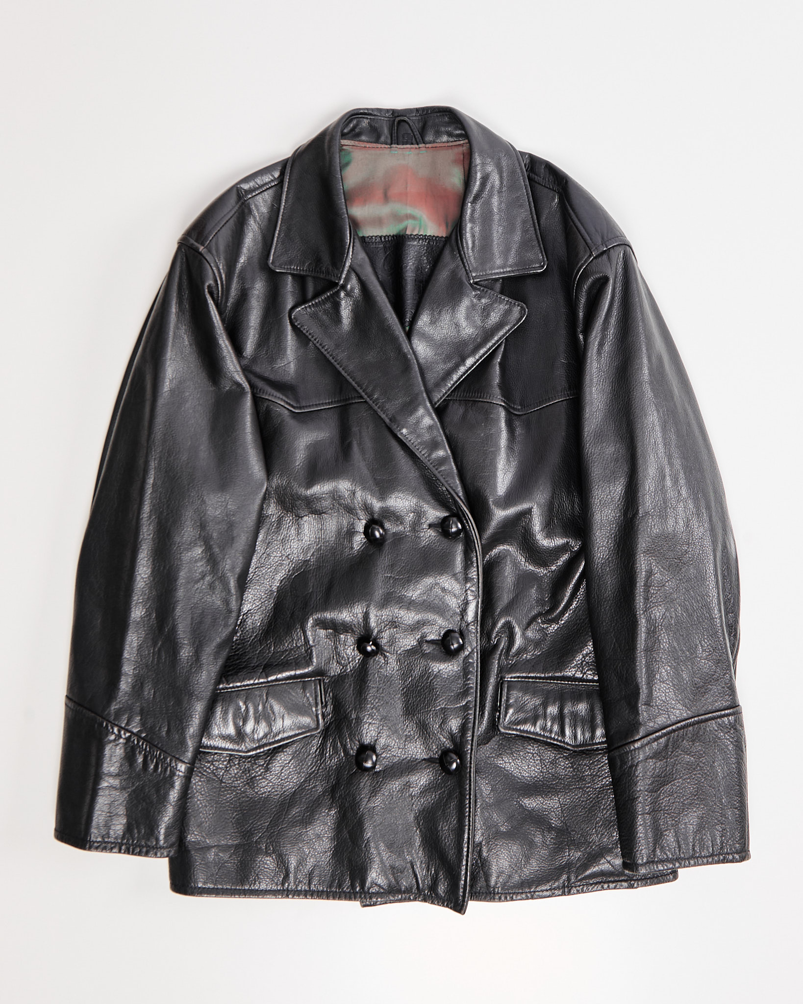 Кожаная двубортная куртка-пиджак