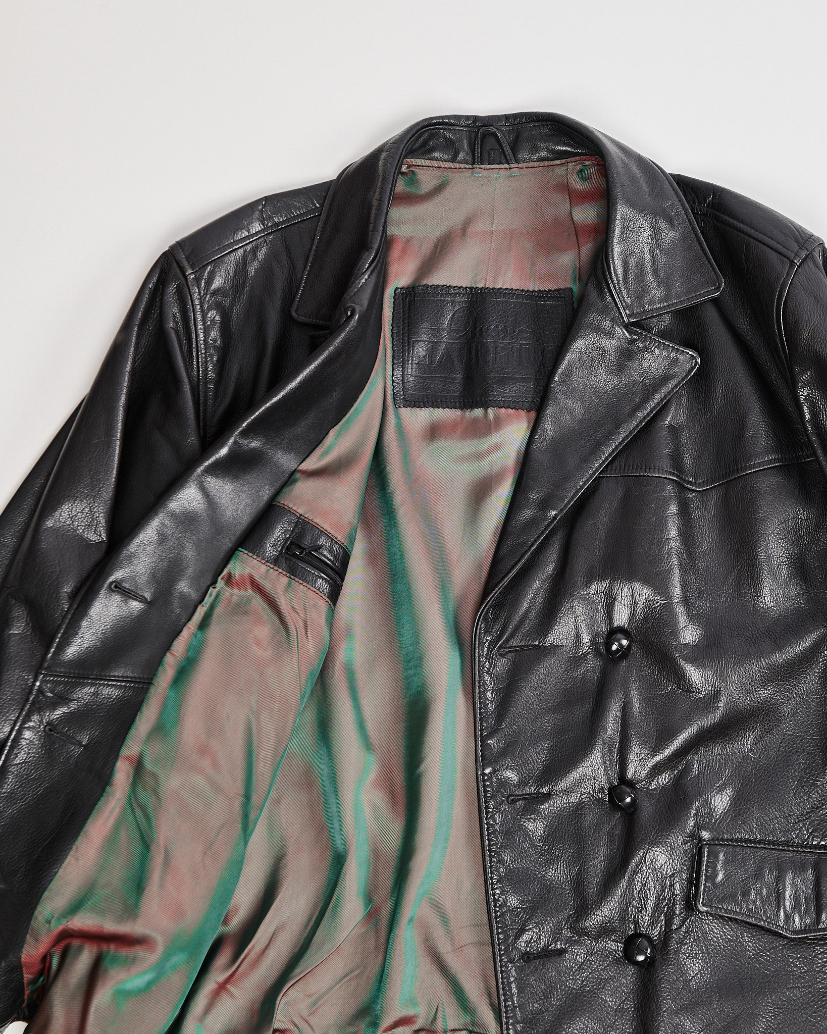 Кожаная двубортная куртка-пиджак — фото 4