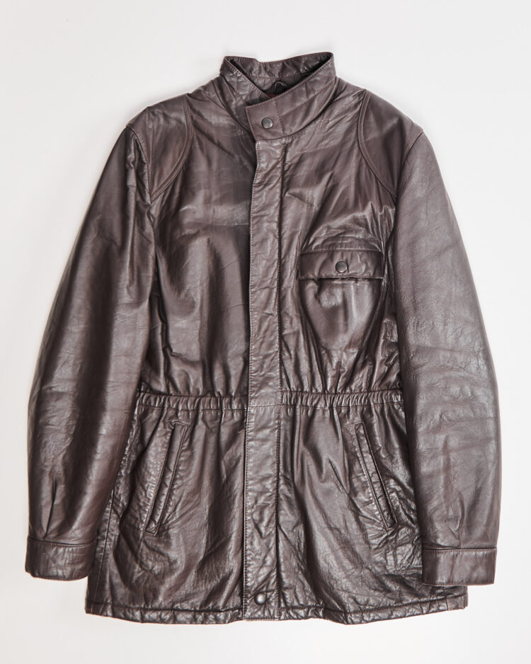 Кожаная парка с утяжкой по талии