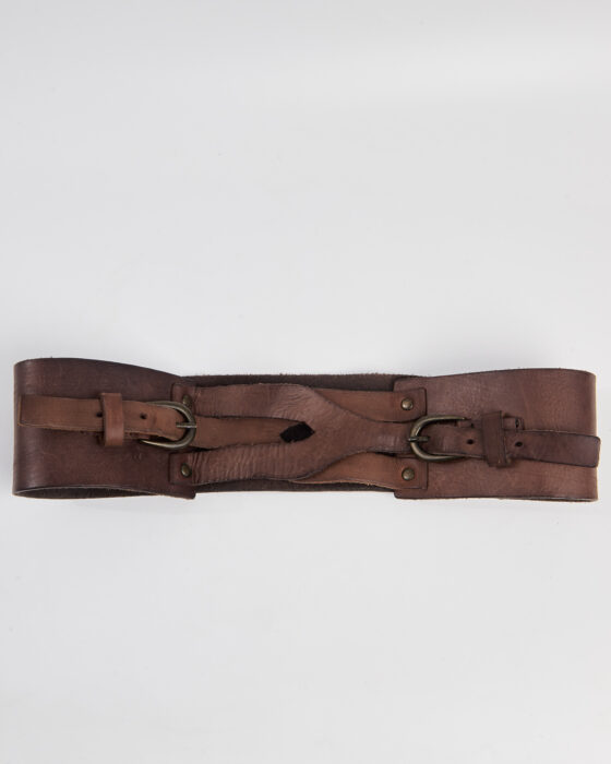 Винтажный пояс из кожи с двойной пряжкой — фото 2