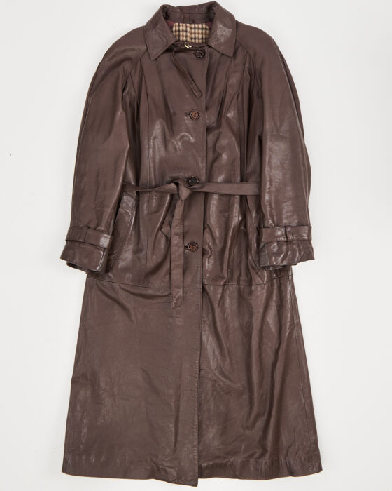 Винтажный утепленный кожаный плащ