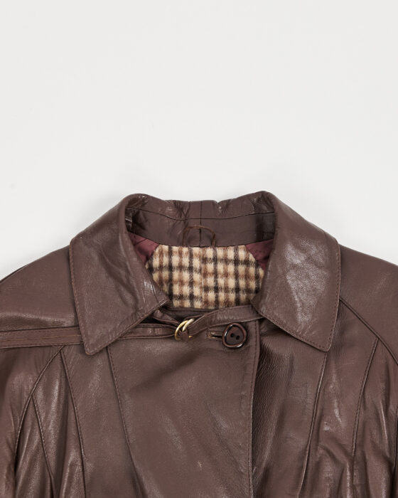 Винтажный утепленный кожаный плащ — фото 3