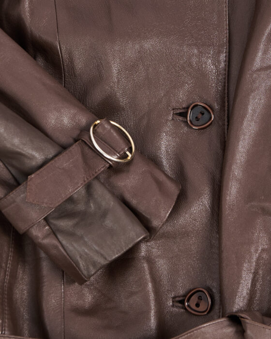 Винтажный утепленный кожаный плащ — фото 4