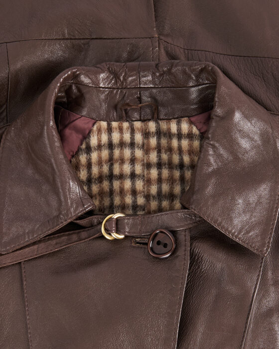 Винтажный утепленный кожаный плащ — фото 5