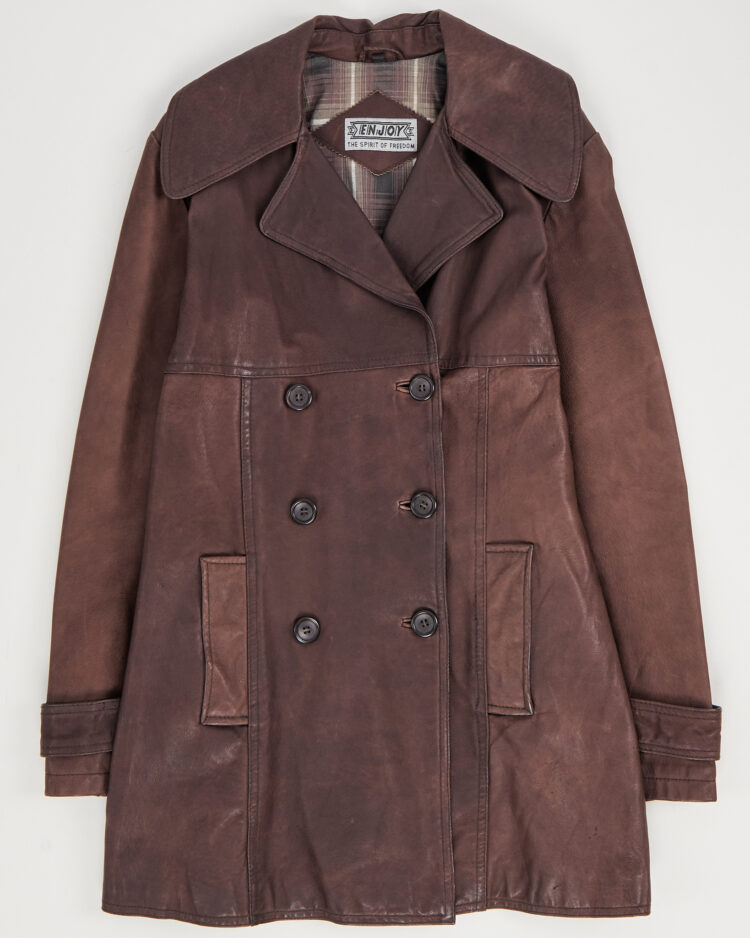 Кожаный двубортный плащ Einjoy